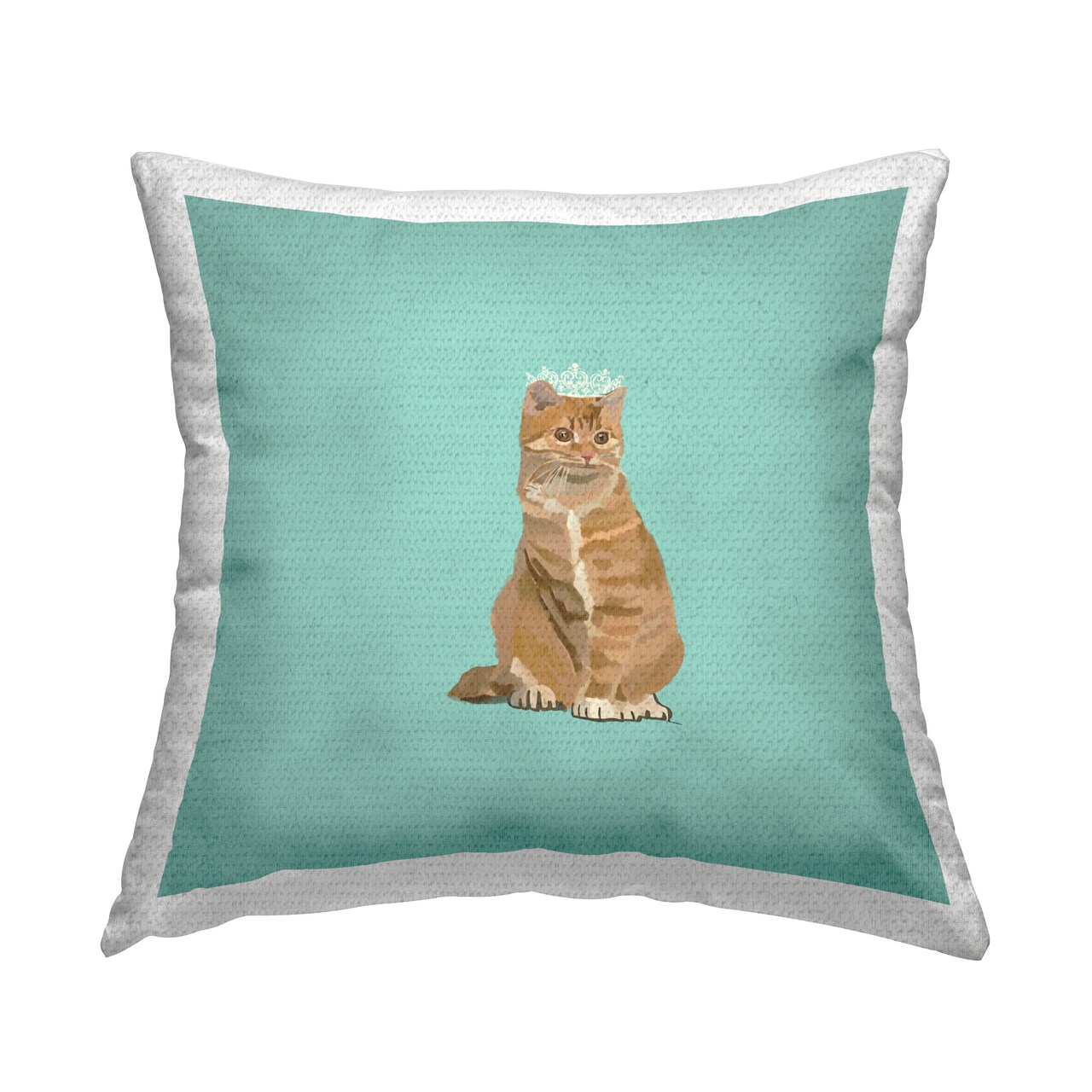 Orange Cat with Crown Design by Amelia Noyes Outdoor Printed Pillow